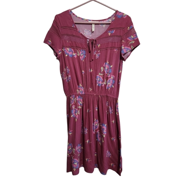 MATILDA JANE ART DRESS FLORAL PEASANT BLOUSON CASUAL SHORT SLEEVE TIE FRONT SZ M - Picture 2 of 9